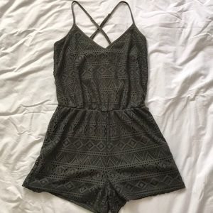 Lace print romper